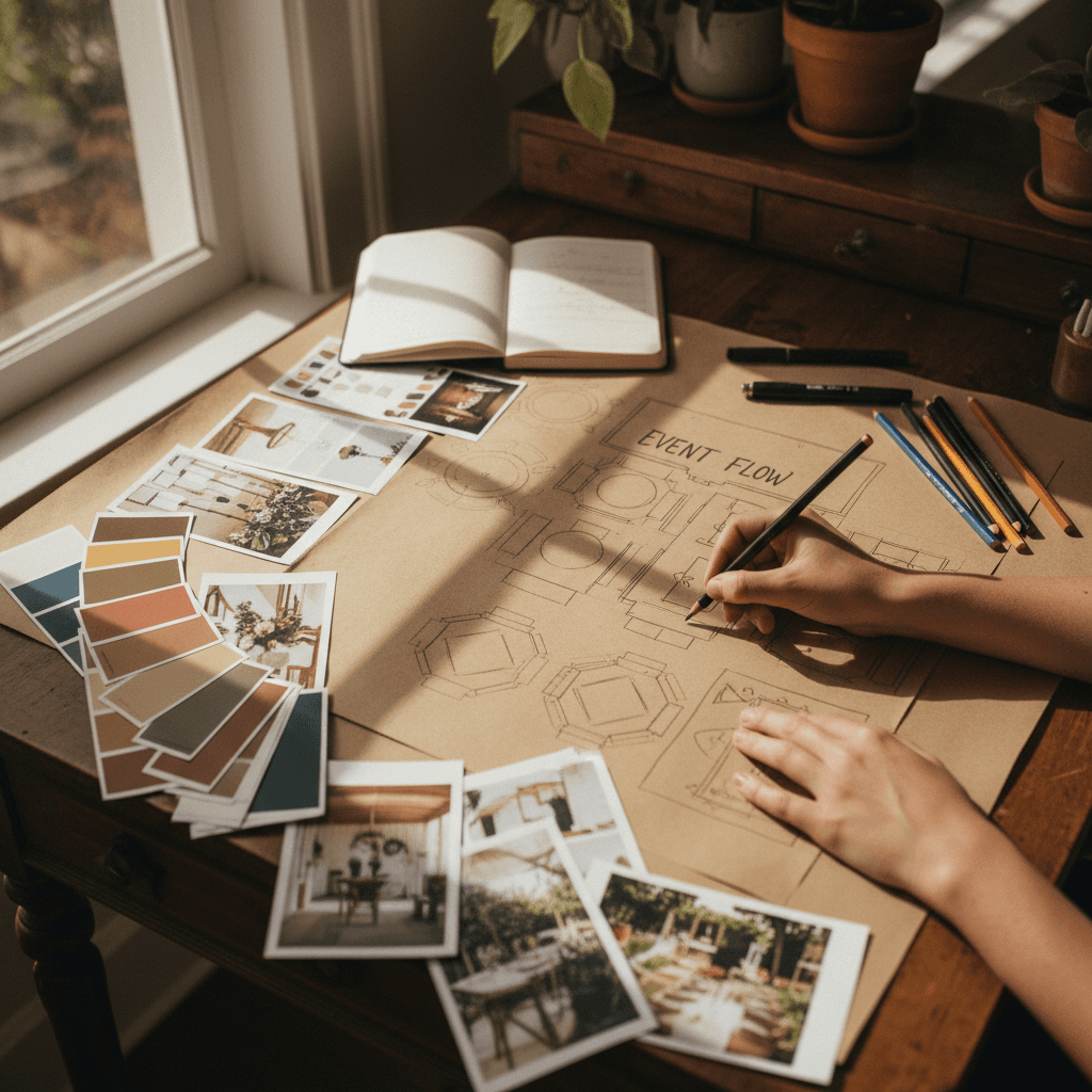 Event planning concept sketches and mood boards