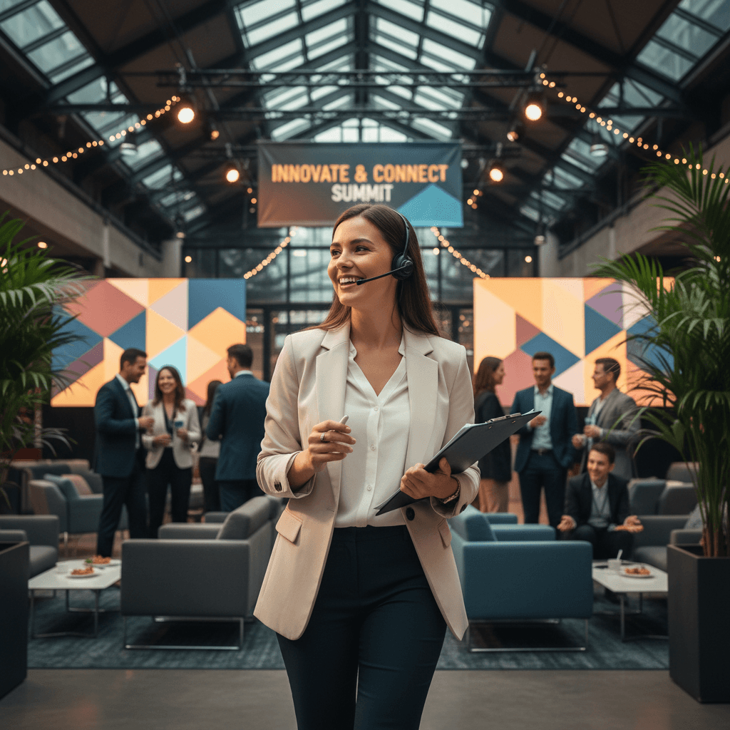 Event coordinator managing live corporate event