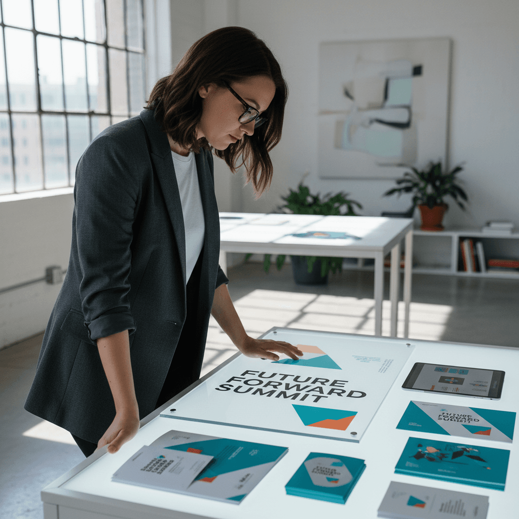 Designer reviewing branded event materials